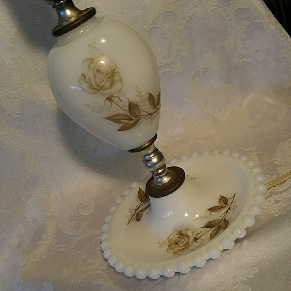 Vintage Hobnail Milkglass Lamp w Flower Detail - Picture 2 of 6